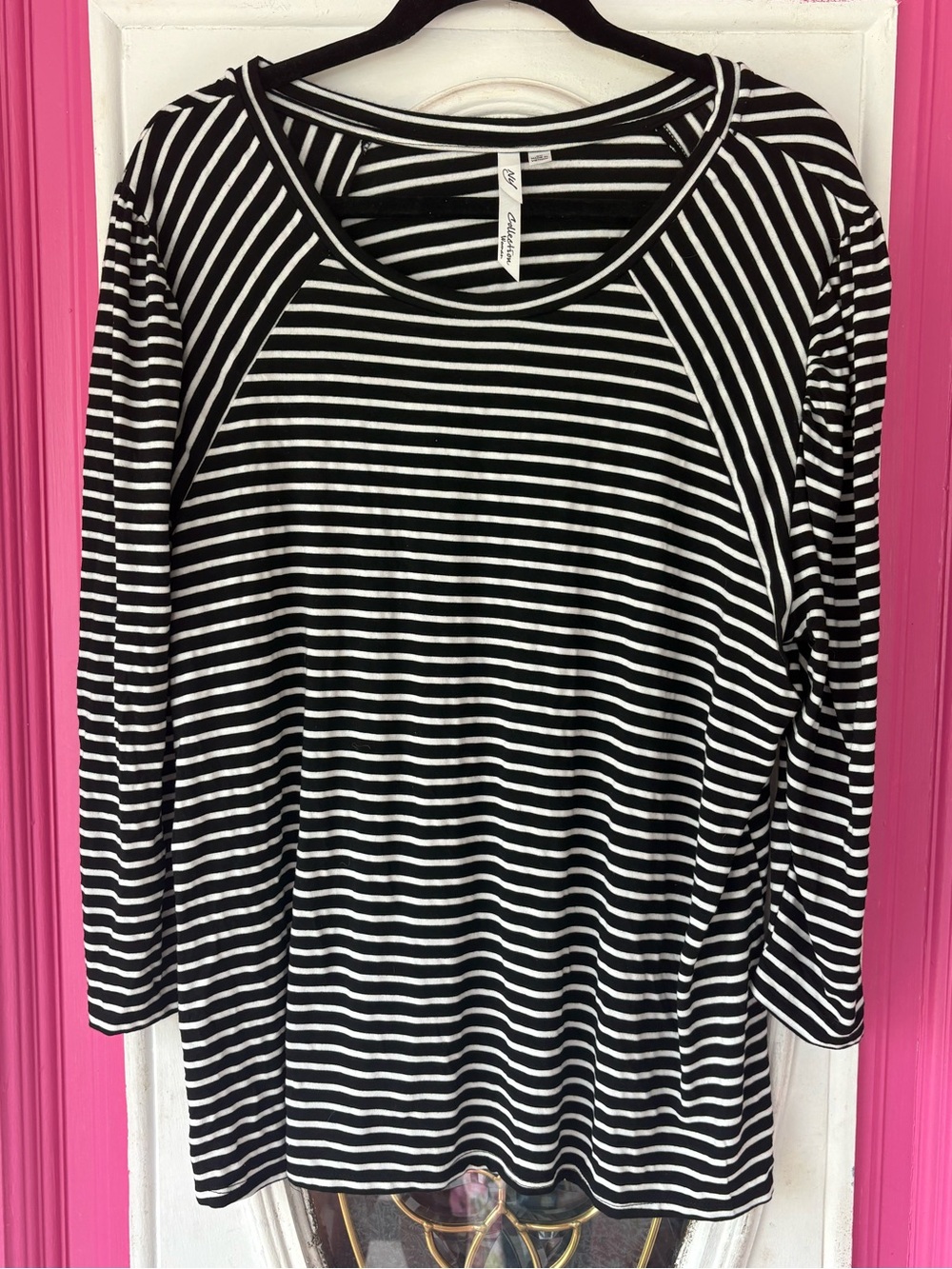 NY Collection Black and White Striped Long Sleeve Top